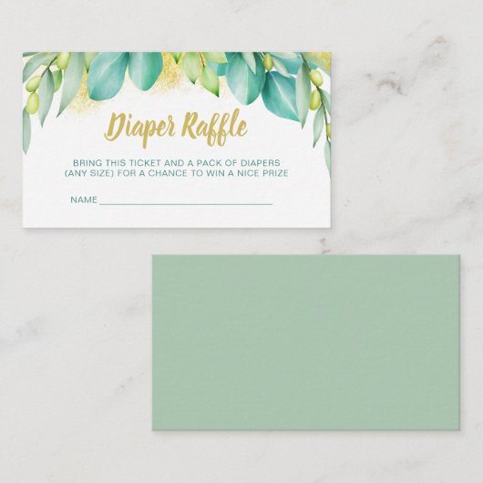 Baby shower luidere Raffle Eucalyptus laat olijfol Informatiekaartje (Voorkant / Achterkant)