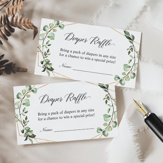Baby shower luidere Raffle Eucalyptus Leaves Informatiekaartje
