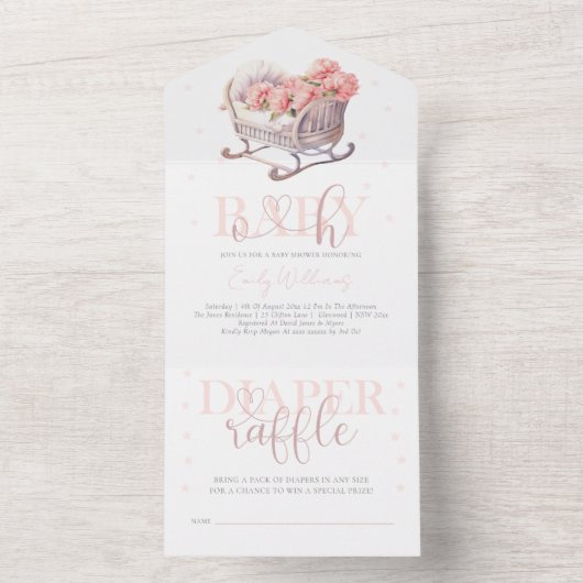 Baby shower & Luier loterij Baby Basket Glitter All In One Uitnodiging (Binnen)