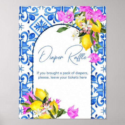 Baby shower luier loterij teken Blauwe Tegels Citr Poster (Voorkant)