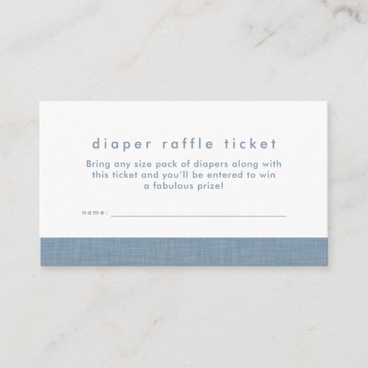Baby shower luier loterij ticket chambray blauw informatiekaartje (Voorkant)