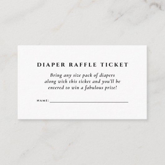 Baby shower luier loterij ticket eenvoudig elegant informatiekaartje (Voorkant)