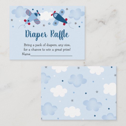 Baby shower luier luier vliegtuig Stars Clouds Informatiekaartje (Voorkant / Achterkant)