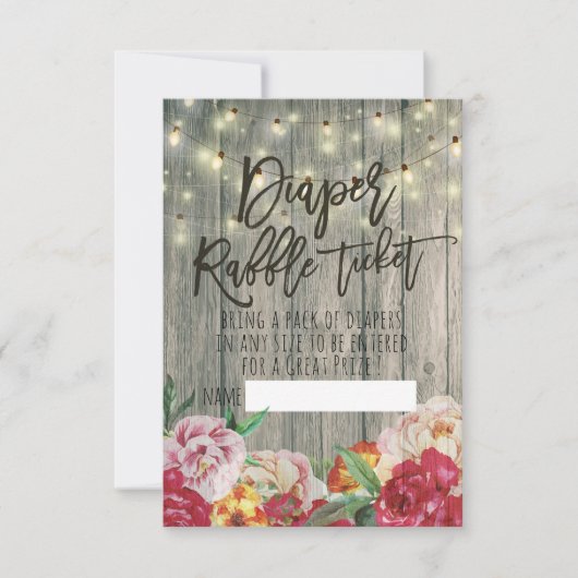 Baby Shower Luier Raffel Ticket Bloem Hout Licht Kaart (Voorkant)