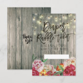 Baby Shower Luier Raffel Ticket Bloem Hout Licht Kaart (Voorkant / Achterkant)