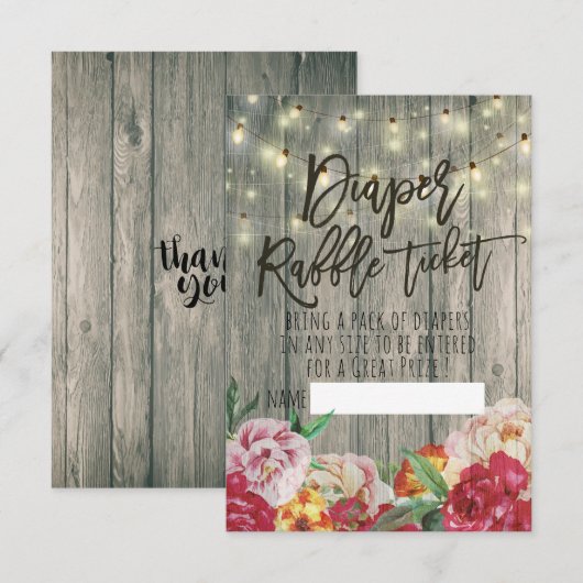 Baby Shower Luier Raffel Ticket Bloem Hout Licht Kaart (Voorkant / Achterkant)