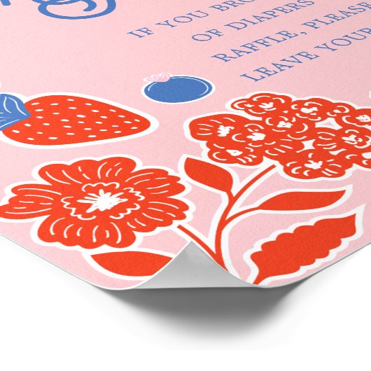 Baby shower Luier Raffle Bessen & Flowers Poster (Hoek)
