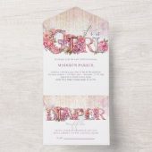 Baby shower & Luier Raffle Het is een Meisje All In One Uitnodiging (Binnen)