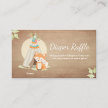 Baby shower Luier Raffle Kaart Fox Teepee Woodland
