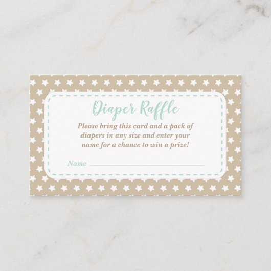 Baby shower Luier Raffle Kaart | Munt en tan (Voorkant)
