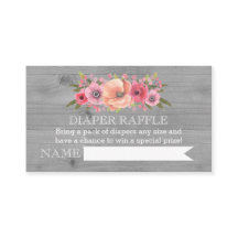 Baby shower Luier Raffle Kaart Rustiek Hout Bloeme