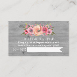 Baby shower Luier Raffle Kaart Rustiek Hout Bloeme