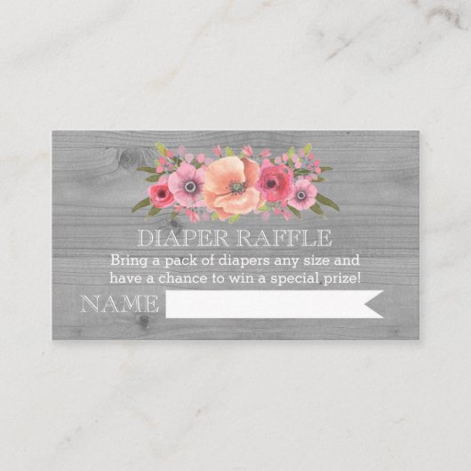 Baby shower Luier Raffle Kaart Rustiek Hout Bloeme (Voorkant)