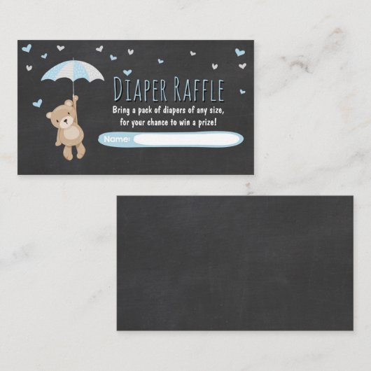 Baby shower Luier Raffle Kaart Teddy Bear Blauw (Voorkant / Achterkant)