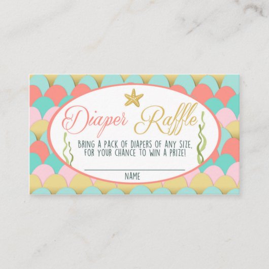 Baby shower Luier Raffle Kaart Zeemeermin Koraal R (Voorkant)