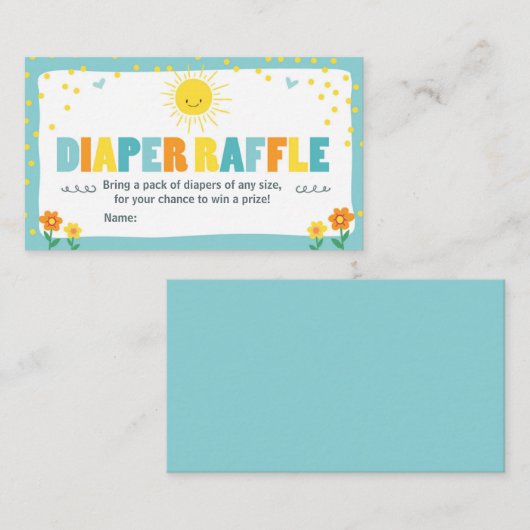Baby shower Luier Raffle Kaart Zonneschijn Jongen  (Voorkant / Achterkant)