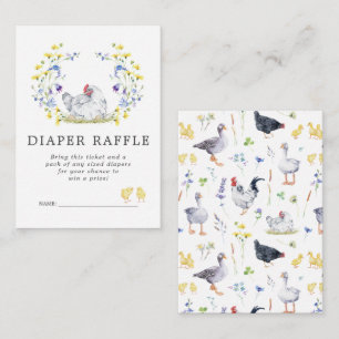 Baby Shower Luier Raffle Ticket Bloemrijke Kippe Informatiekaartje