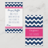 Baby shower Luier Raffle Ticket Chevron Blauw Roze Informatiekaartje (Voorkant / Achterkant)