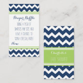 Baby shower Luier Raffle Ticket Chevron Blue Limoe Informatiekaartje (Voorkant / Achterkant)