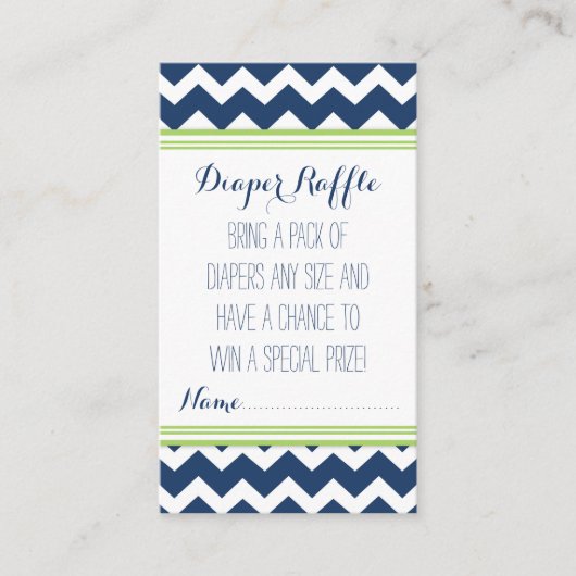 Baby shower Luier Raffle Ticket Chevron Blue Limoe Informatiekaartje (Voorkant)