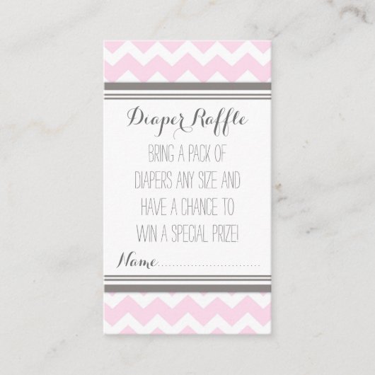 Baby shower Luier Raffle Ticket Chevron Roze Grijs Informatiekaartje (Voorkant)