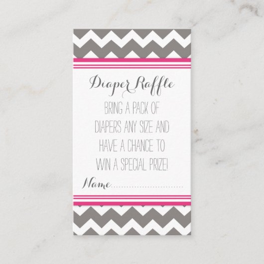 Baby shower Luier Raffle Ticket Chevron Roze Grijs Informatiekaartje (Voorkant)