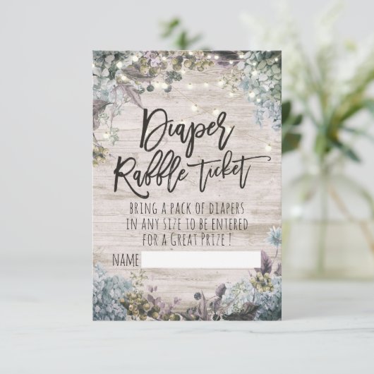 Baby shower luier Raffle Ticket Floral Light Wood Kaart (Staand voorkant)
