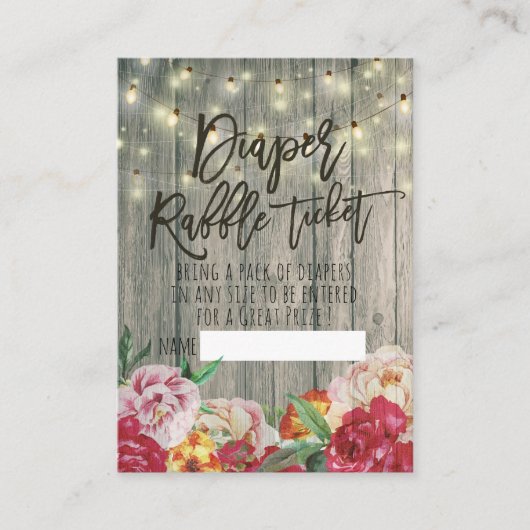 Baby shower luier Raffle Ticket Flower Wood Light Informatiekaartje (Voorkant)
