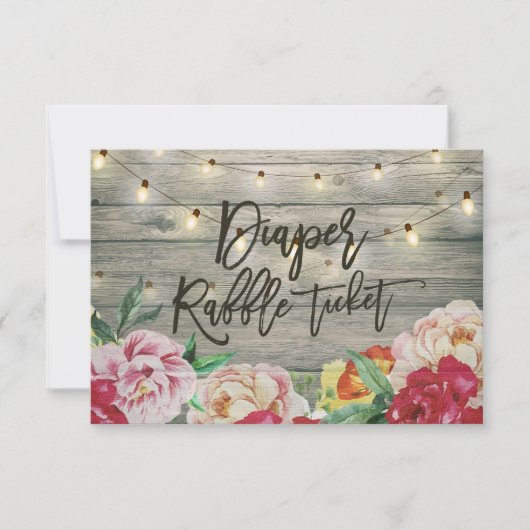 Baby shower luier Raffle Ticket Flower Wood Light Kaart (Voorkant)