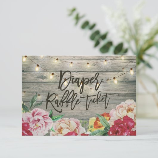 Baby shower luier Raffle Ticket Flower Wood Light Kaart (Staand voorkant)
