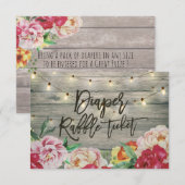 Baby shower luier Raffle Ticket Flower Wood Light Kaart (Voorkant / Achterkant)