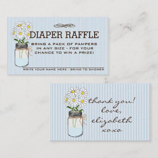 Baby shower Luier Raffle Ticket | Informatiekaartje (Voorkant / Achterkant)