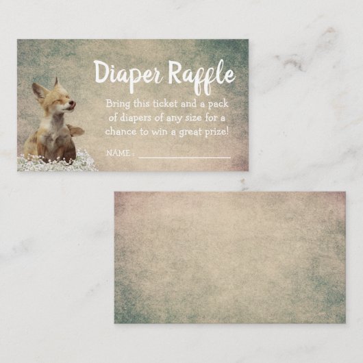 Baby shower Luier Raffle Ticket Little Fox Informatiekaartje (Voorkant / Achterkant)