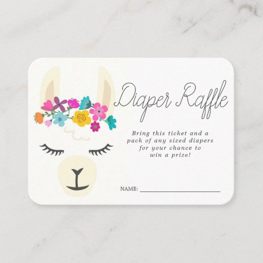 Baby shower Luier Raffle Ticket | Llama Informatiekaartje (Voorkant)