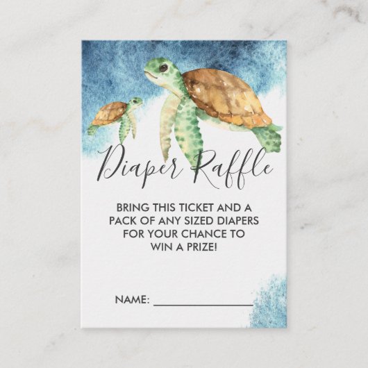 Baby shower Luier Raffle Ticket | Zeeen schildpad Informatiekaartje (Voorkant)