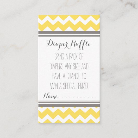 Baby shower Luier Raffle Tickets Chevron Geel Informatiekaartje (Voorkant)