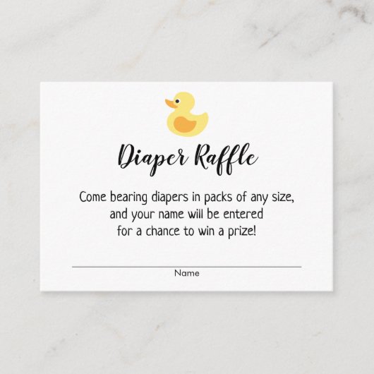 Baby shower Luier Raffle Tickets met Rubber Duck Informatiekaartje (Voorkant)