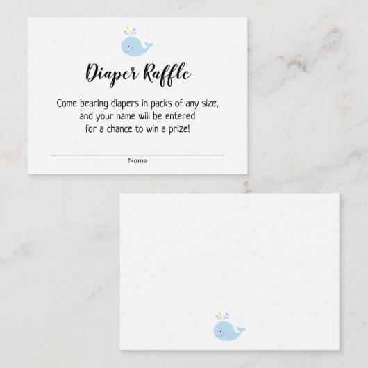 Baby shower Luier Raffle Tickets w / Blue Whale Informatiekaartje (Voorkant / Achterkant)