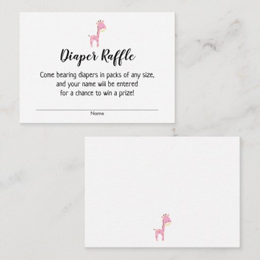 Baby shower Luier Raffle Tickets w / Roze Giraffe Informatiekaartje (Voorkant / Achterkant)