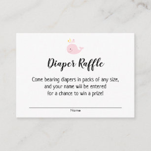 Baby shower Luier Raffle Tickets w / Roze Walvis Informatiekaartje