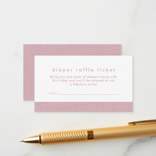 Baby shower luier tombola ticket roze linnen informatiekaartje