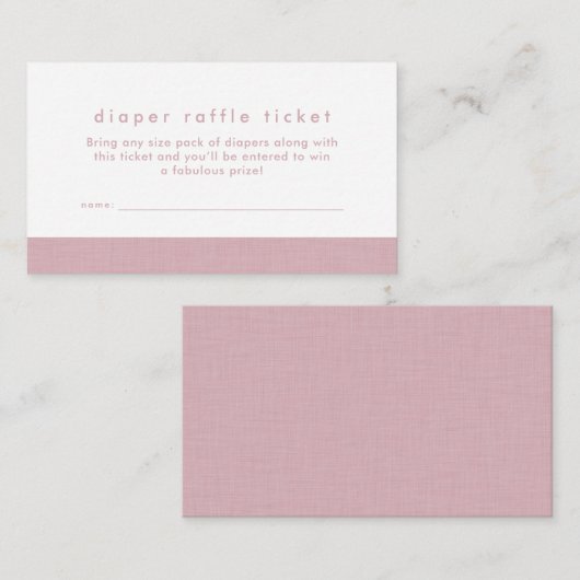 Baby shower luier verloting ticket roze linnen informatiekaartje (Voorkant / Achterkant)