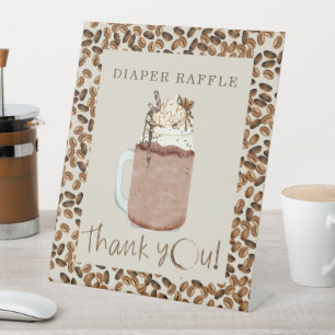 Baby shower luierraffle voor gehakte koffiebonen reclamebord met voetstuk