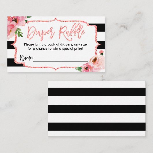 Baby Shower Luiers Raffel Ticket Roze Meisje Informatiekaartje (Voorkant / Achterkant)