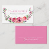 Baby shower - Luierverloting insert - Roze bloemet Informatiekaartje (Voorkant / Achterkant)
