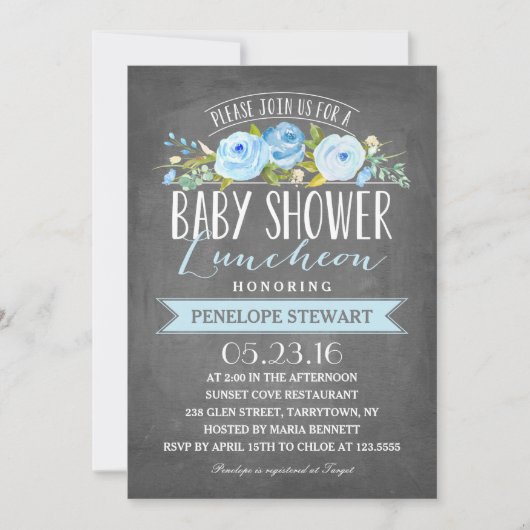 Baby shower Luncheon Blue | uitnodiging tot baby s (Voorkant)