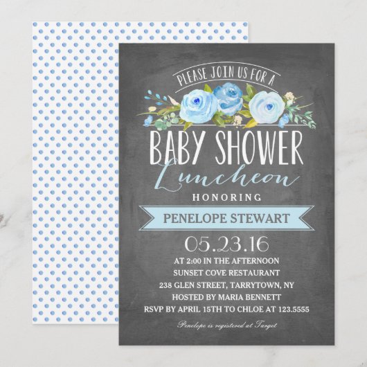 Baby shower Luncheon Blue | uitnodiging tot baby s (Voorkant / Achterkant)