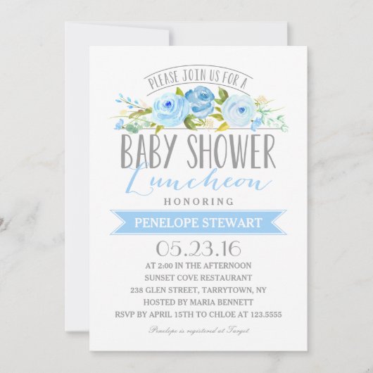 baby shower Luncheon Blue | Uitnodiging tot Baby s (Voorkant)