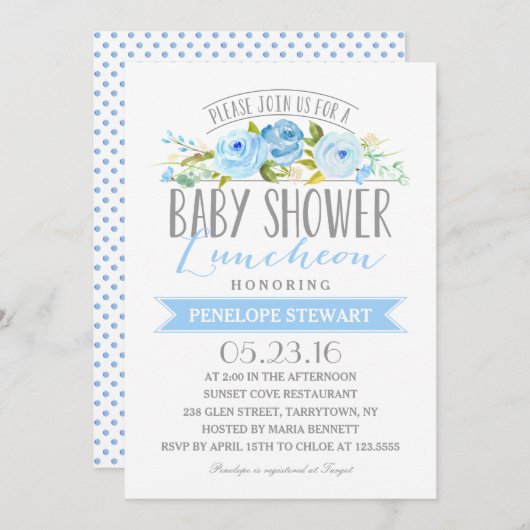 baby shower Luncheon Blue | Uitnodiging tot Baby s (Voorkant / Achterkant)