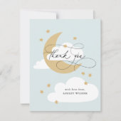 Baby shower Maan en Stars Matte Blue Script Bedankkaart (Voorkant)